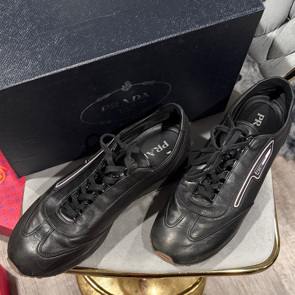 Prada Men's Black Leather Sneakers - Picture 3 of 14